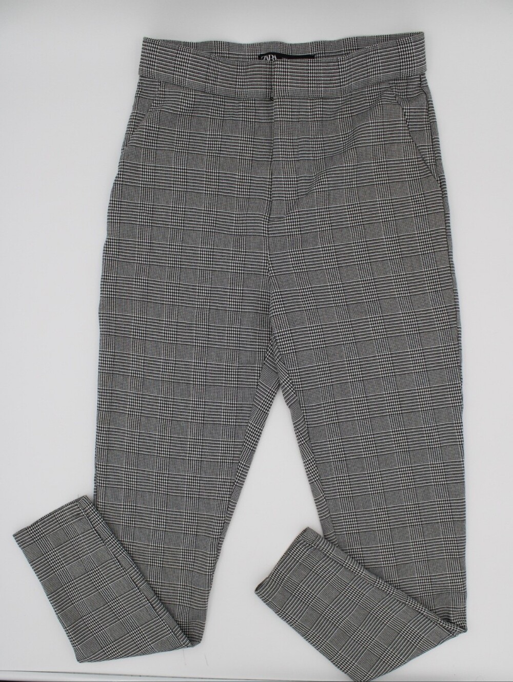 Zara Black & White Plaid Work Trousers – Medium